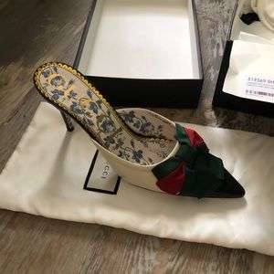 Gucci Web Bow Mid-Heel Slides